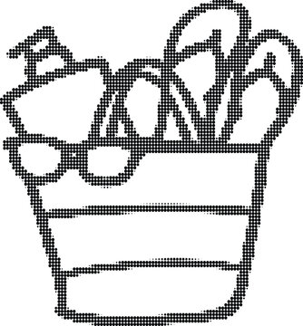 Creative halftone tote bag design with miscellaneous items inside for shopping or lifestyle concepts and vector graphic.