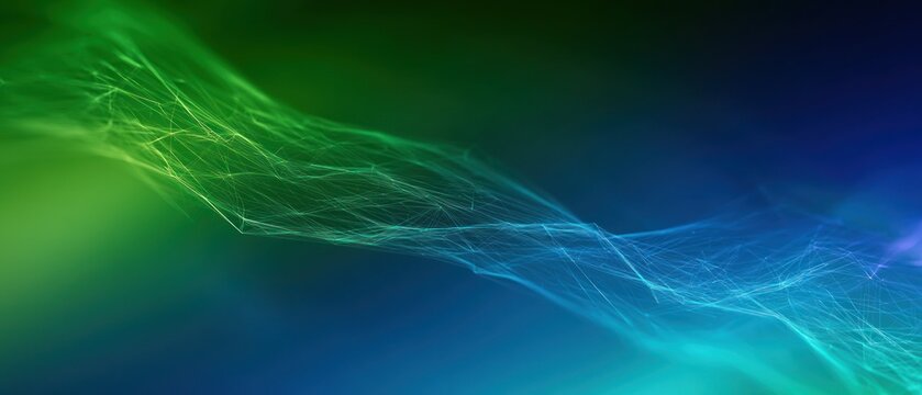 Abstract network of light lines in green and blue