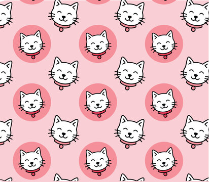 Cute seamless girl kitty repeat pattern design in pink, vector cat illustrations as a background design for wallpaper and nursery fabric 