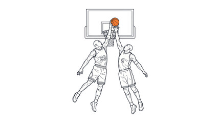 Basketball Players Action Line Art Illustration © Dodol Creative Stock