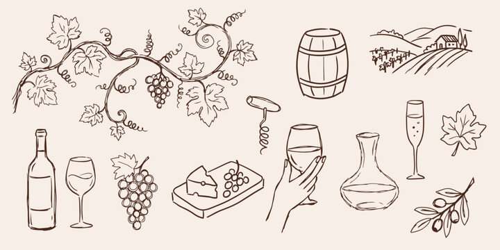 fine wine hand drawn icons set, vector file