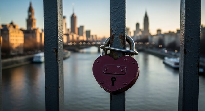 Heart shaped padlock cityscape