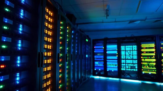 server room with illuminated racks