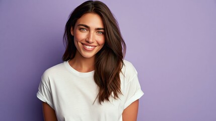 Fototapeta premium Young western woman wearing a white tshirt and light shorts in a relaxed summer casual style that represents comfortable warm weather fashion popular in Europe and America.