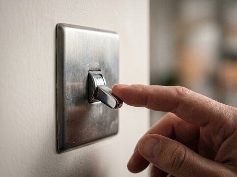Close-up of a hand flipping a light switch mid-action