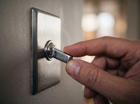Close-up of a hand flipping a light switch mid-action