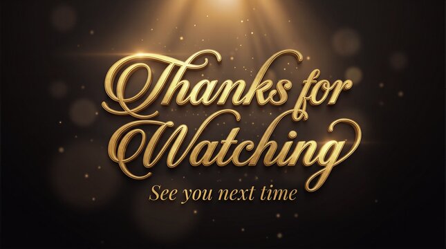 Thanks for watching text sign with elegant gold glitter typography on dark background with light flare effect watching typography background presentation greeting