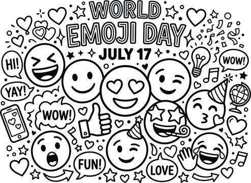 World emoji day celebration illustration on july 17th with smiling faces