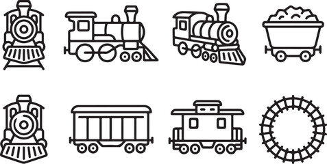 Vintage train icons set with freight car and wagon © Torikul