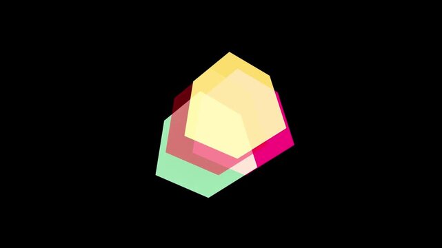 Abstract 3d geometric shapes in red, beige, and pink stacked on black background