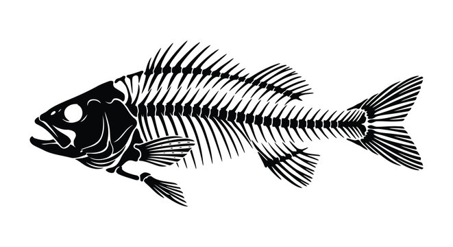 Fish skeleton silhouette on a white background graphic illustration
