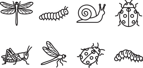 Simple black and white insect illustration set © Torikul