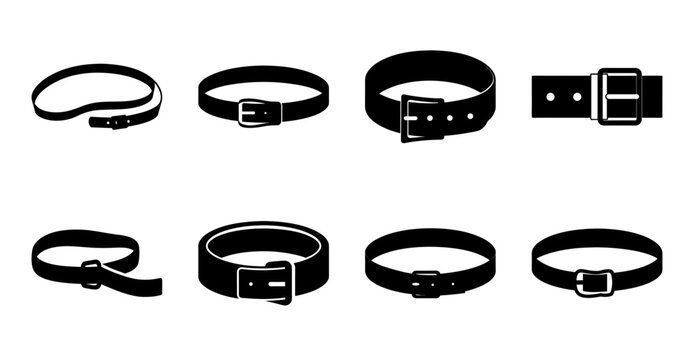Black leather belts flat design collection - A clean set of stylish black leather belts shown in flat design layout for various uses like fashion, e-commerce, or branding.