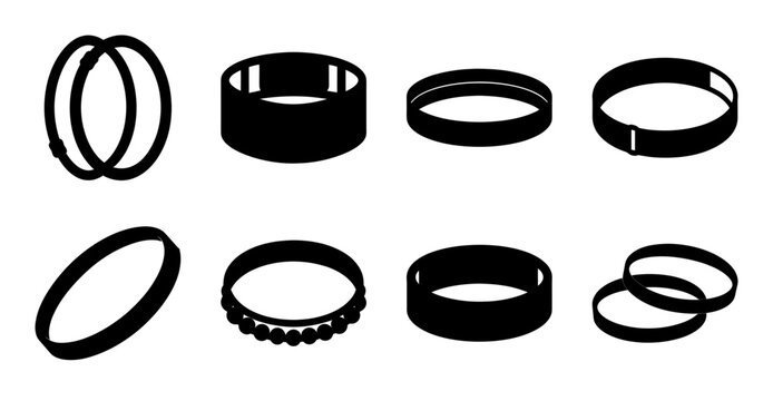 Black rubber ring and bangle collection - Simple vector illustration of black rubber rings, bangles, and bracelets in various styles.