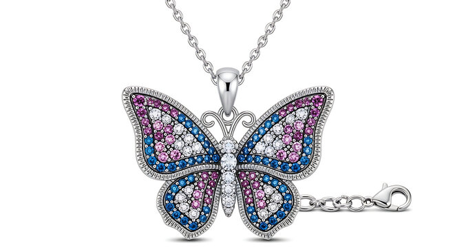 Elegant butterfly necklace with blue and red wings