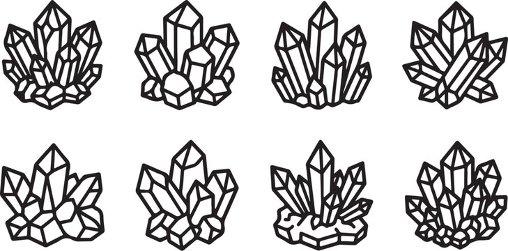 Black and white geometric crystal cluster illustration