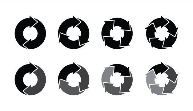 Set of circular arrow diagram infographics. Circular arrows with 2-5 steps, options. Process charts, cycle diagrams for business presentations.