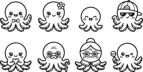 Cute cartoon octopus characters with different styles © Torikul