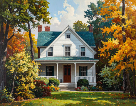 House autumn landscape