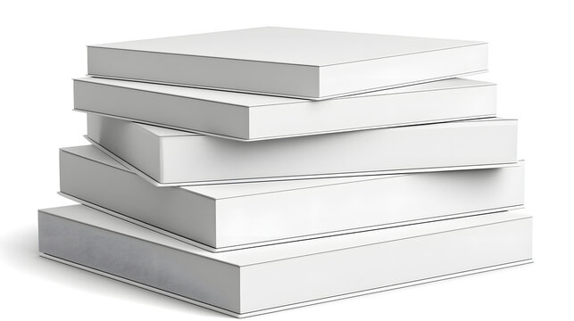 A pile of white, unlined books or notepads against a white backdrop, ready for customizing