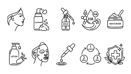 Fototapeta premium Skincare routine and product icons