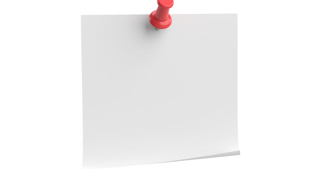 sticky note with push pin isolated on transparent background