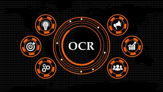 Optical character recognition ocr concept on dark digital background video.