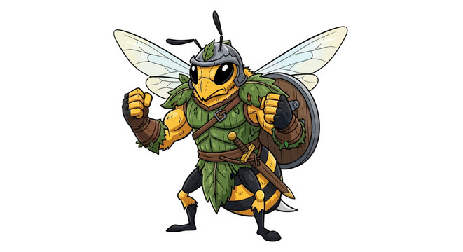 Bee warrior knight character mascot illustration.