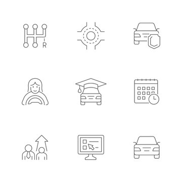 Set line icons of driving school
