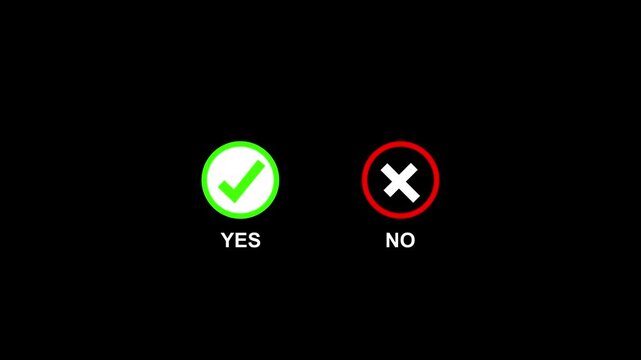 Green yes checkmark and red no cross symbols on a black background right wrong.4k quality animation video