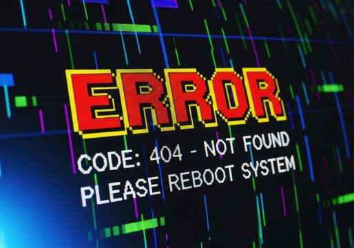 Digital error 404 not found message on computer screen