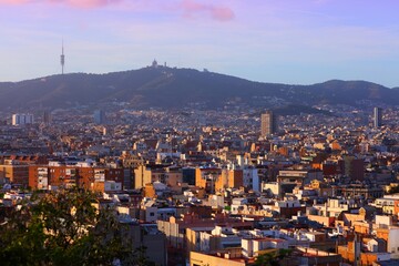Obraz premium Sarria-Sant Gervasi district of Barcelona city, Spain. Tibidabo hill visible in background.