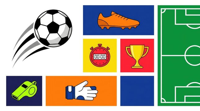 Football sport graphic icon collection featuring ball trophy and stadium layout football equipment championship competition goalkeeper stopwatch training tournament activity collection