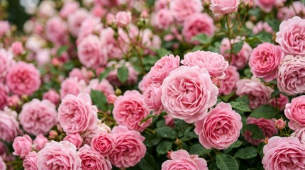 Naklejka premium Close-up View of Fresh Pink Roses in Full Bloom Outdoors.