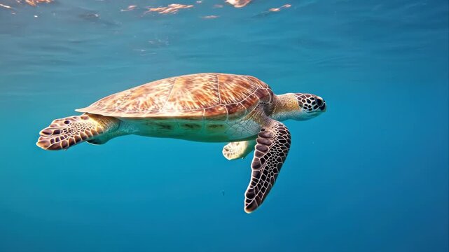 Green Sea Turtle Swimming in Tropical Ocean