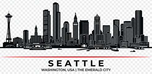 Obraz premium Seattle city skyline silhouette, vector illustration