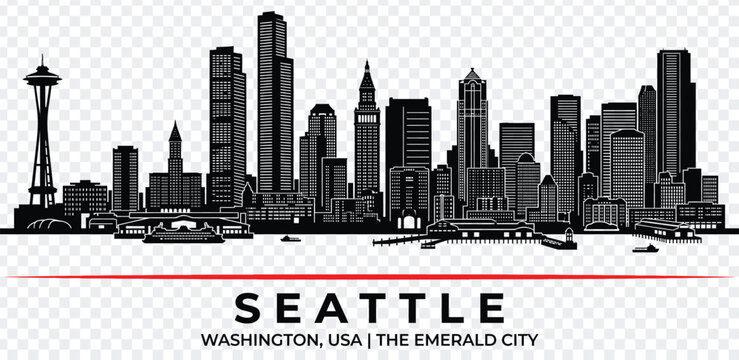 Seattle city skyline silhouette, vector illustration