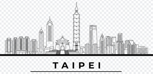 Fototapeta premium Taipei city skyline vector illustration with famous landmarks