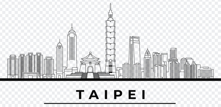 Taipei city skyline vector illustration with famous landmarks
