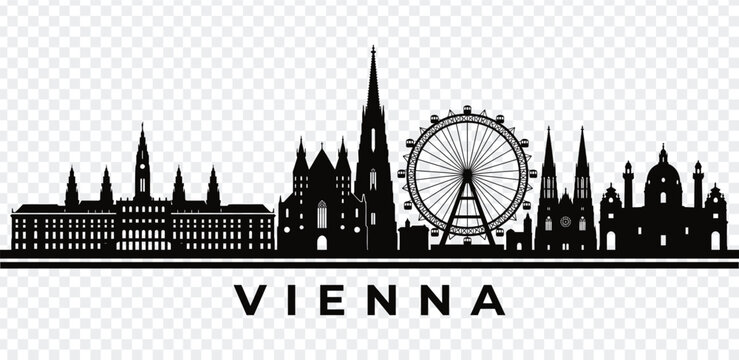 Vienna city skyline silhouette, vector illustration of famous landmarks in austria