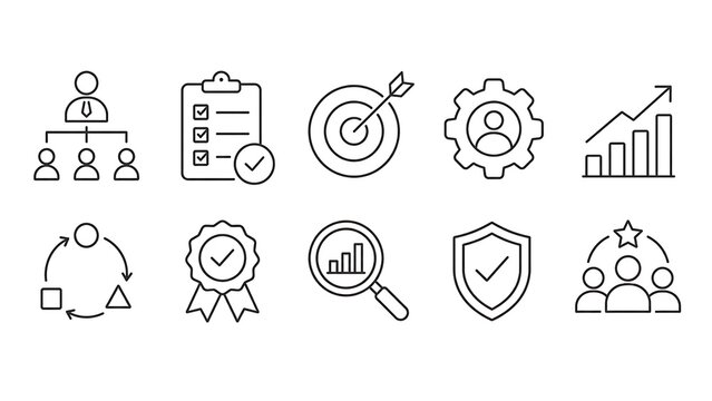 Management and quality control icon set. Thin line editable stroke vector outline illustration