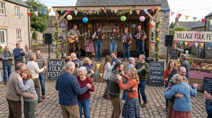 Obraz premium Celebrating Music and Dance in a Charming Town Square