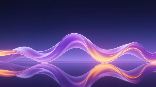 Purple and orange light ribbons on reflective surface