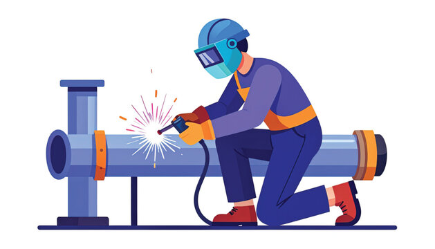 Man wearing safety gear welding pipe.