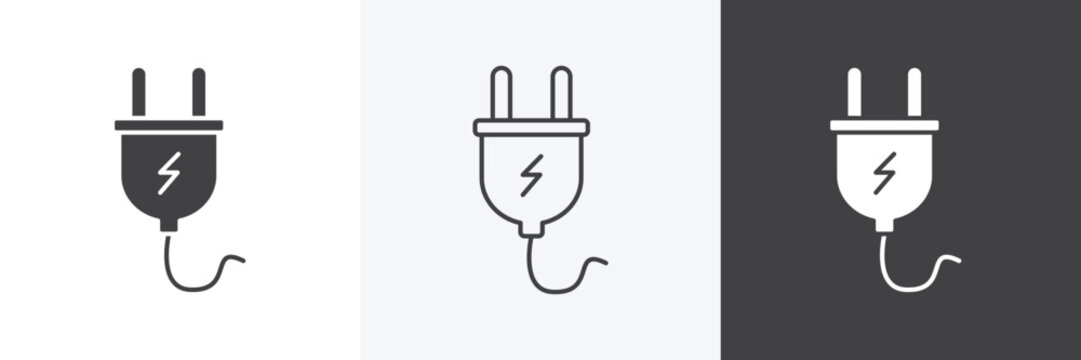 Plug icons in Thin line black color. flat simple vector symbols illustration.