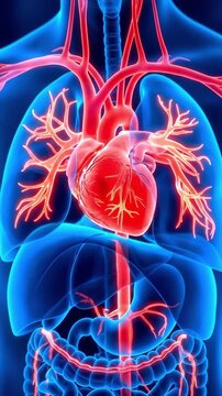 3D illustration of human heart and circulatory system. Suitable for medical education, healthcare presentation, biology lesson, and documentary.