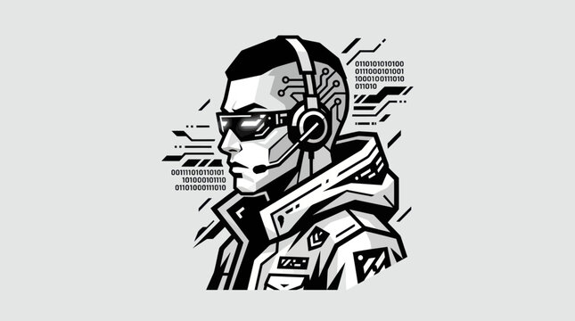 Futuristic man with headphones and glasses