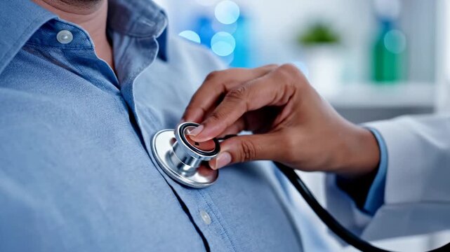 Checking health with a stethoscope in a clinic during a routine examination