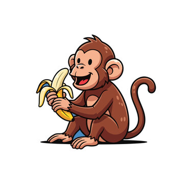 Cartoon monkey eating banana