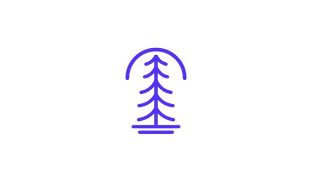 "Animated Nature Landscape Icon Animation Showing Sun, Trees, Hill, Sparkling Stars, Eco Environment, Minimal Line Art, Outdoor Wilderness,